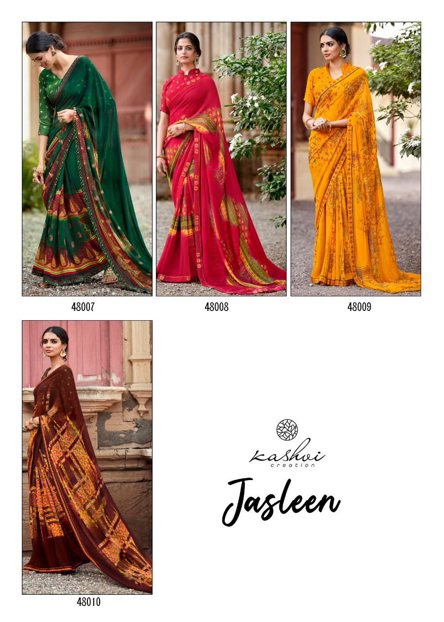 Kashvi Jasleen Fancy Wear Georgette Ethnic Wear Printed Saree Collection